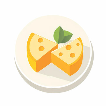 A close up of two slices of cheese with a leaf on top