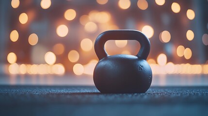A single black kettlebell rests on a dark surface