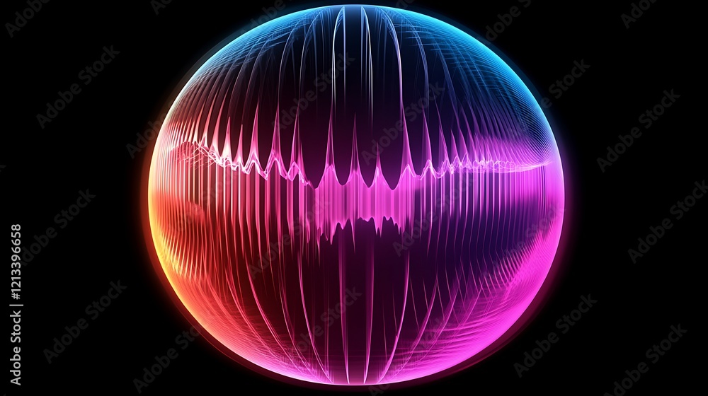Poster abstract sphere showing colorful waveform patterns