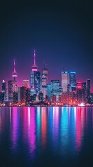 Fototapeta premium Vibrant Toronto Skyline Night Reflection Water