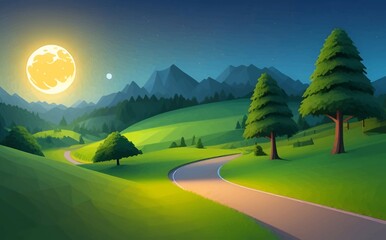 Beautiful and Peaceful Nature Scenery Illustration Landscape Countryside Tranquil Vibrant and Colorful