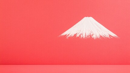 Minimalist Mount Fuji design, red background.  Greeting card, print