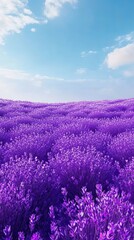 Naklejka premium Vibrant Purple Lavender Field Under a Sunny Sky