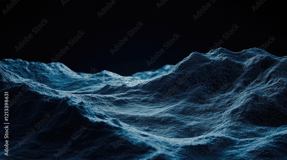 Poster abstract representation of blue waves in a dark environment, showcasing flowing lines and intricate 