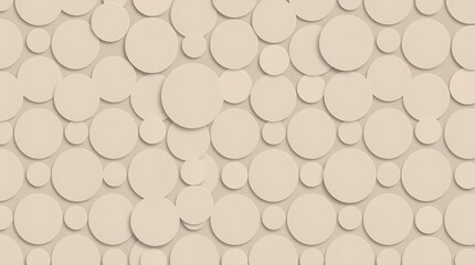 A modern seamless pattern of overlapping circles in varying sizes, rendered in a minimalist style using a neutral color palette, with soft gradients and subtle textures, creating a ser.