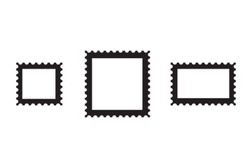 Postage stamp frames. Black border vector. Square rectangular designs. Simple isolated graphic.