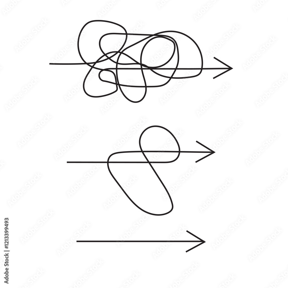 Poster messy arrow line. abstract direction shape. clear pathway symbol. vector illustration.