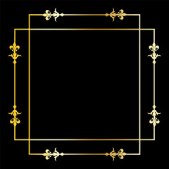 Golden floral frame. Luxury gold design. Black background contrast. Vector ornamental border.
