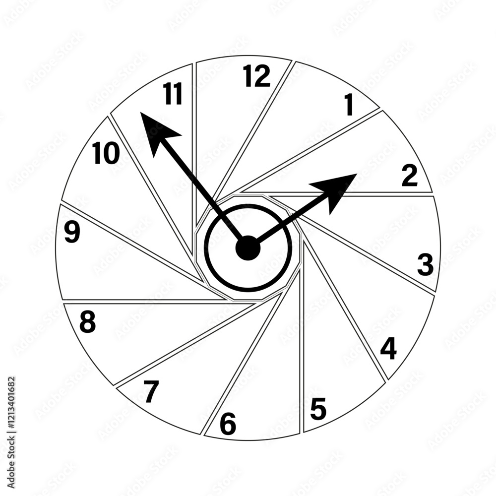 Poster clock with arrows. black and white clock. circular numeric design. time vector symbol.