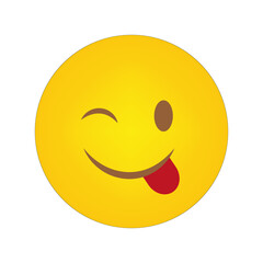 Winking emoji icon. Playful smiley face. Yellow circular symbol. Funny facial expression.