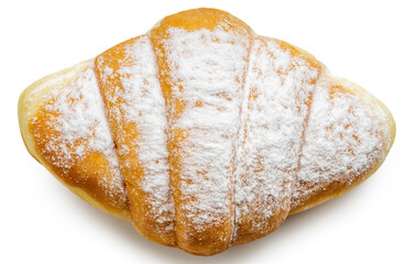 Croissants with sugar icing on top on white background,Croissants with white sugar isolate on white PNG File.