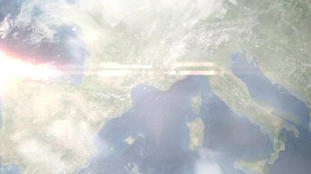 Earth zoom in from space and focus on Marseille, France. Background for travel blog or intro. Satellite view. 3D style animation. Images from NASA.