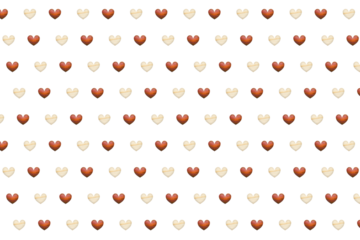 赤と白の木製のハートマークが交互に並ぶドット柄