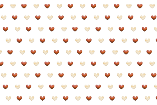 赤と白の木製のハートマークが交互に並ぶドット柄