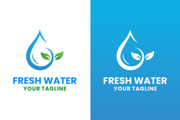 Fresh Drop Water with Leaf Logo Design