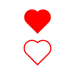 red hearts icon filled and outline shape vector set 