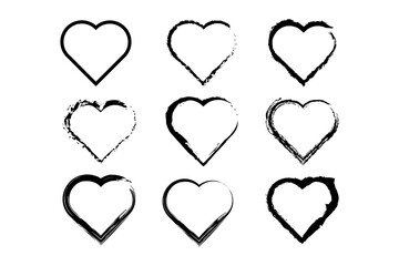 set of heart icons vector grungy stroke different shape hearts collection