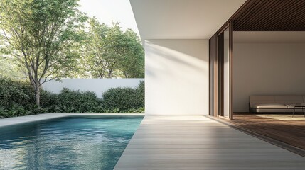 Modern Minimalist Home with Pool and Lush Greenery