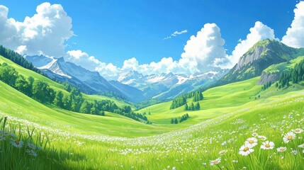 Fototapeta premium A stunning anime-inspired landscape of the Swiss Alps.