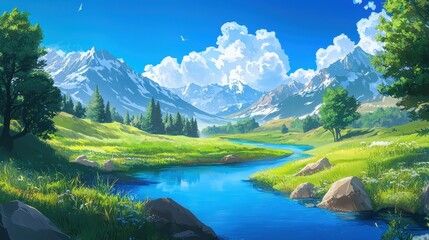 Picturesque mountain scenery featuring a serene river. 