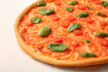 Tasty pizza margarita on white background