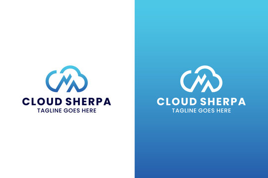 Cloud and Mountain Logo Design, Sherpa cloud Logo, Cloud with Arrow Finance Logo Design