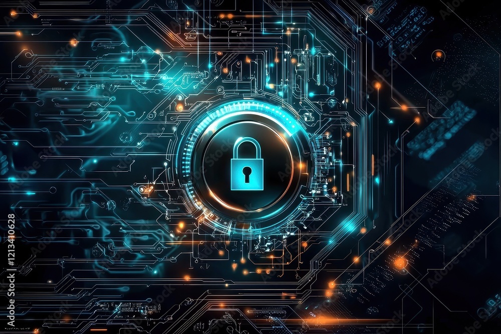 Poster a visually striking design that combines abstract art with themes of digital security.
