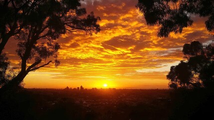 Fiery Sunset Over Cityscape