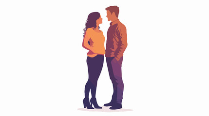 Obraz premium Silhouette Couple in Casual Clothes Standing Together Outdoors at Sunset