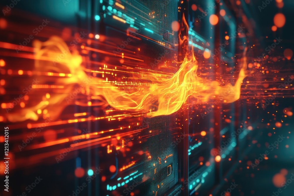 Aufkleber fiery data stream server room network speed