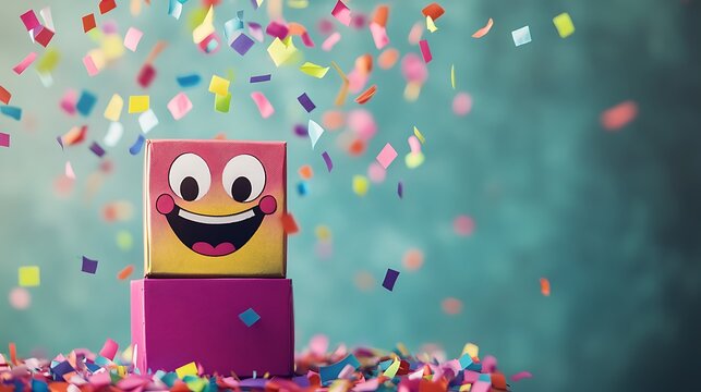 Playful Jack-in-the-Box with colorful confetti raining down on April Fool's Day - Powered by Adobe