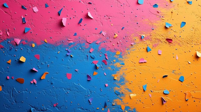 Fundo fotogr&aacute;fico colorido de Carnaval com tintas coloridas derramadas com confete