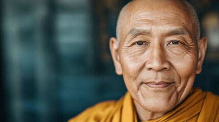 Serene Elderly Buddhist Monk Portrait  Temple  Asia  Wisdom  Peace