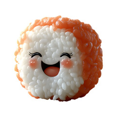 Fluffy 3D Cartoon Sushi Roll on transparent background