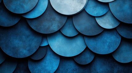 Geometric abstract wallpaper with circles and dashes on a blue background. Ideal for modern design and banner templates with copy space in the center for text.