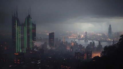 Fototapeta premium Cyberpunk Cityscape Futuristic Skyline Neon Lights Night Scene