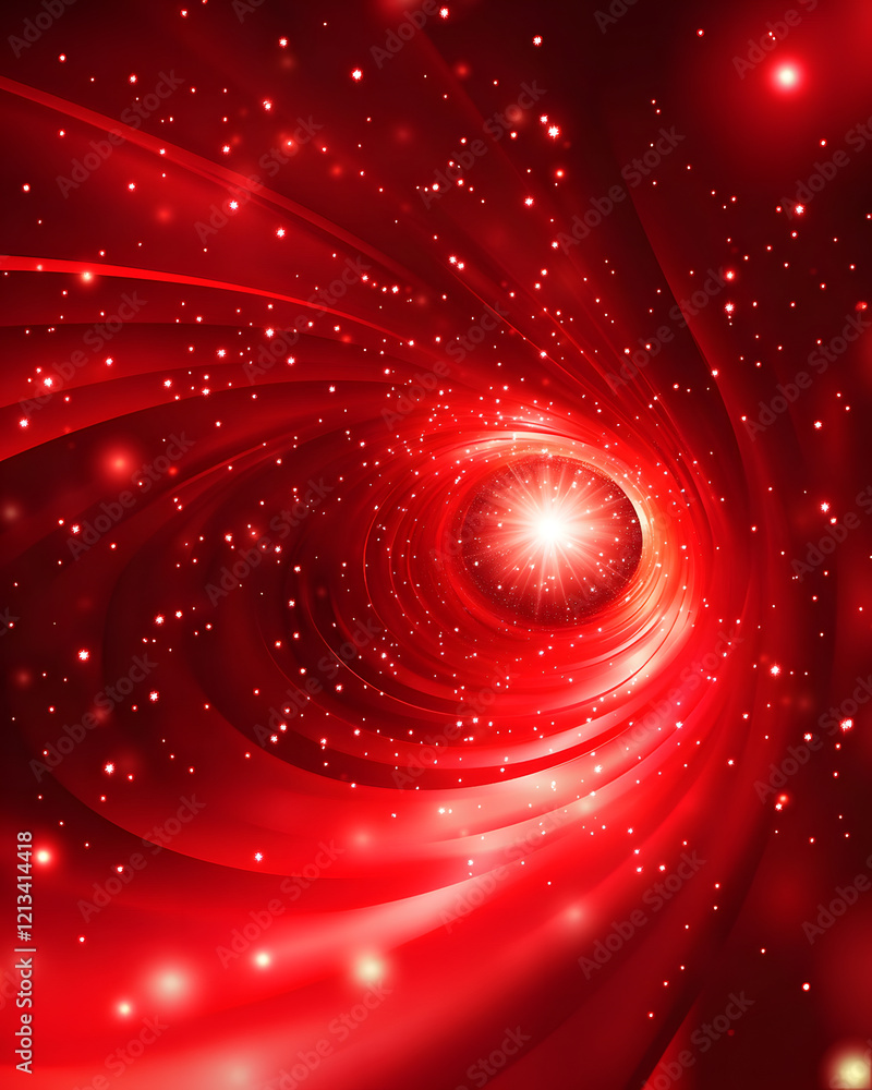 Poster abstract red vortex with central light source and scattered particles