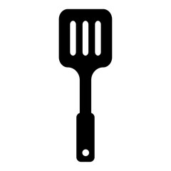 Kitchen cutlery icon black silhouette of slotted spatula, slotted turner. Kitchen tools collection vector illustration isolated on white background