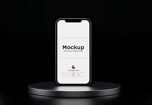 Smartphone Mockup on Elegant Platform Black Background