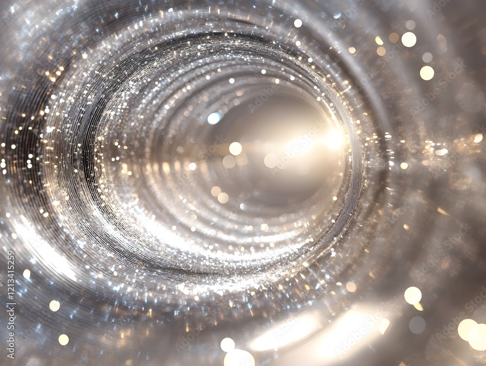 Poster abstract silver swirling tunnel with sparkles and bokeh