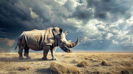 Fototapeta premium Rhino is a protected animal, AI generated image