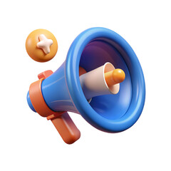 Megaphone with social media promotion 3d cartoon style illustration