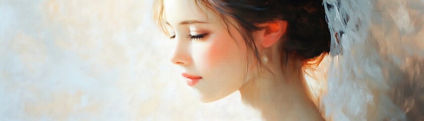 A Close-Up Portrait of a Woman with Long Brown Hair Wearing a Veil