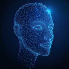 Obraz premium Abstract digital human head, glowing, polygonal, profile view.