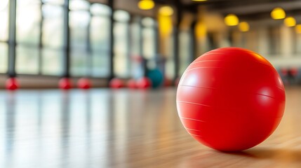 Red Exercise Ball In Fitness Studio Setting