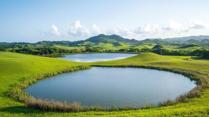 Serene Lake in Rolling Green Hills