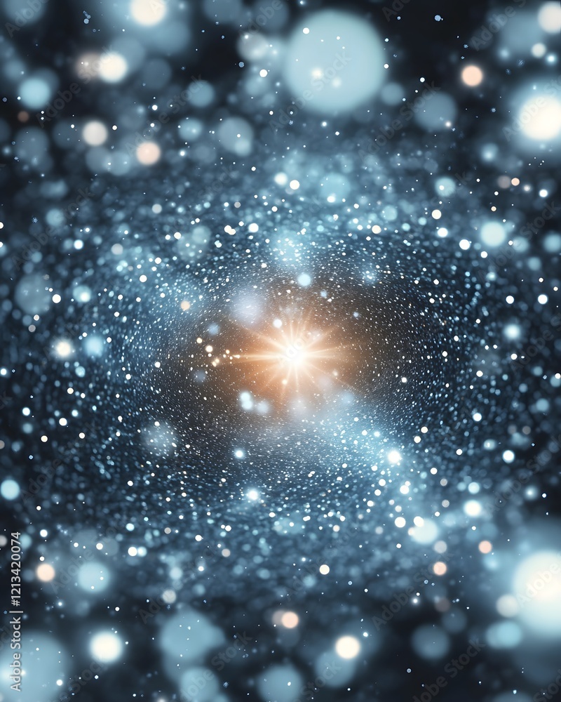 Poster abstract vortex of blue and white bokeh with central light source