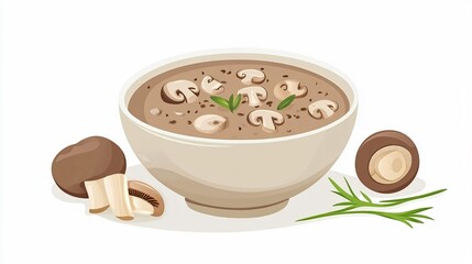 Delicious Mushroom Soup Plated Meal Served with Fresh Ingredients