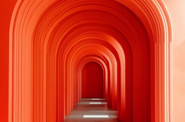 Fototapeta premium 3D Render of Red Arched Tunnel with Minimalistic BG, Simple Lines, Soft Lighting and Symmetrical Composition. High - resolution.
