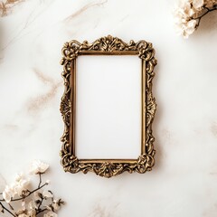 Frame mockup photo, ornate vintage frame, natural light